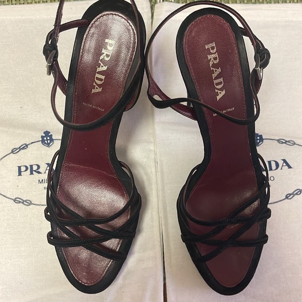 Prada Camoscio black suede heeled sandals size 40 1/2 US 10-10 1/2